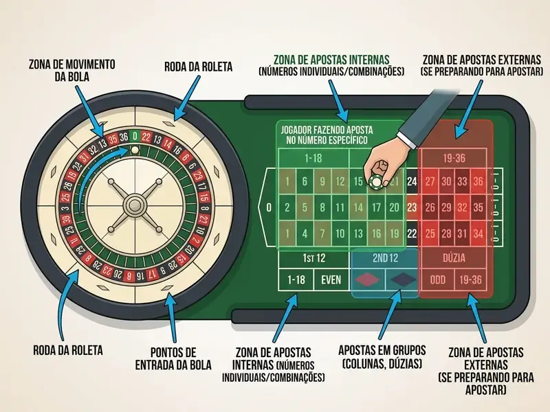 roulette table layout com zonas de inside bets e outside bets